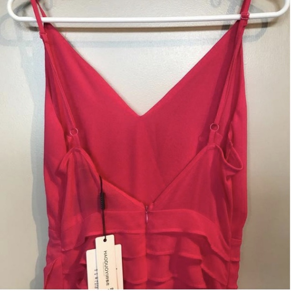 V-neck Spaghetti Strap Asymmetrical Hem Dress - Picture 4 of 4
